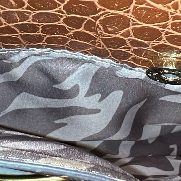 Anne Klein bag vintage tan brown animal snake faux leather gold tone EUC - Picture 7 of 10